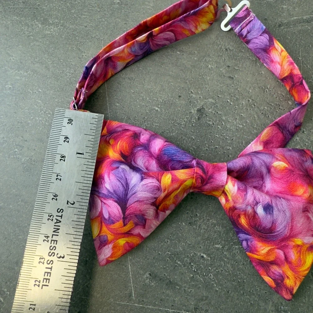 Abstract Floral Bow‎ Tie and Pocket Square Set Purple Pink Orange Formal